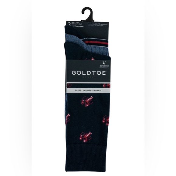 GoldToe Edition Mens Lobsters Crew Socks Assorted, 3 Pack - Picture 6 of 6